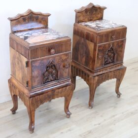 Italian Art Deco Pair of Nightstands with Marble Top