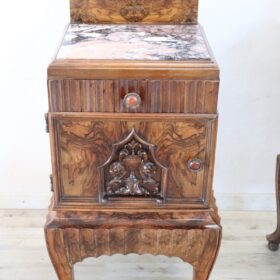 Italian Art Deco Pair of Nightstands with Marble Top