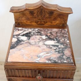 Italian Art Deco Pair of Nightstands with Marble Top