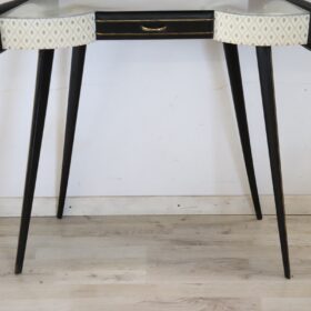 Italian Mid Century Console Table in Wood and Glass Top