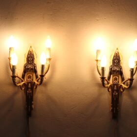 20th Century Retour D’Egypte Style Pair of Sconces in Gilded Bronze