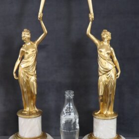 20th Century Italian Gilt Bronze Pair of Figures Sculptures