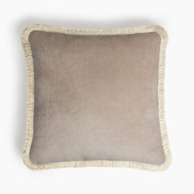 Happy Pillow 40 Beige Velvet with Ivory Fringes