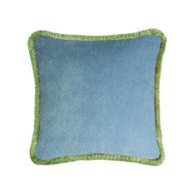 Happy Pillow 40 Velvet Light Blue with Green Fringes