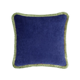 Happy Pillow 40 Velvet Blue with Green Fringes