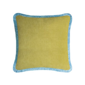 Happy Pillow 40 Lime Velvet with Light Blue Fringes