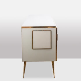 Geometric Sideboard in Glass and Gilded Brass. Contemporary Italian work.