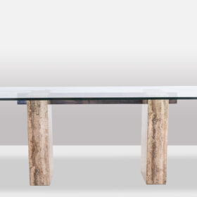 Glass and Travertine Desk, 1980s