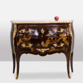 Pair of Louis XV Style Chests of Drawers in Lacquer and Bronze, 1950s.