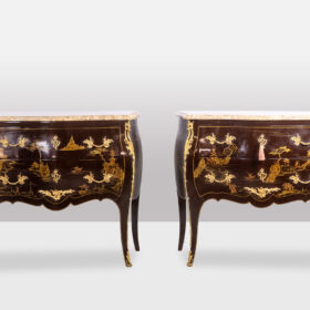 Pair of Louis XV Style Chests of Drawers in Lacquer and Bronze, 1950s.