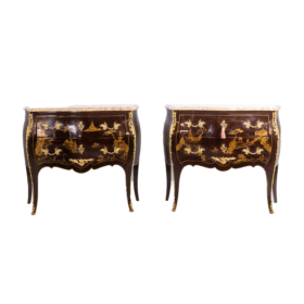 Pair of Louis XV Style Chests of Drawers in Lacquer and Bronze, 1950s.