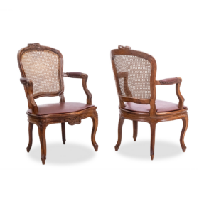 Pair of “Cabriolet” Armchairs in Walnut and Canework, Louis XV Period