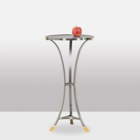 “Canabas” Pedestal Table in Patinated Leather, Steel, and Gilded Brass, Contemporary