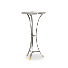 “Canabas” Pedestal Table in Patinated Leather, Steel, and Gilded Brass, Contemporary