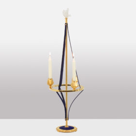 Candlestick in Gilded Brass and Velvet, Contemporary Work