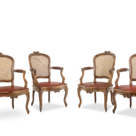 Pair of “Cabriolet” Armchairs in Walnut and Canework, Louis XV Period