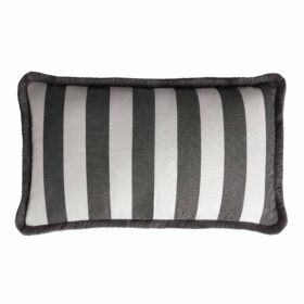 Couple Striped Happy Pillow Outdoor Indoor - White & Carbon - Fringes & Piping