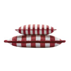 Couple Striped Happy Pillow Outdoor Indoor - White & Red - Fringes & Piping