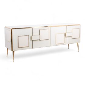 Geometric Sideboard in Glass and Gilded Brass. Contemporary Italian work.