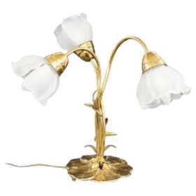 Italian Art Nouveau Style Brass and Glass Table Lamp with Three Light Bulbs