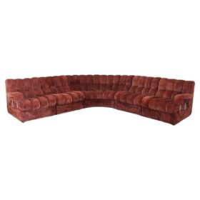 Italian Modular Curved Sofa in Copper-Toned Velvet, 1970's