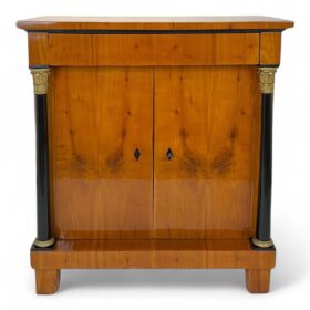 German Biedermeier Half-Cabinet, Cherry Veneer, Full Columns, Southern Germany, circa 1820