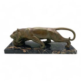 Art Deco Panther Sculpture, Solid Bronze, Signed, France circa 1930