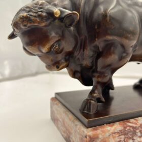 Art Deco Bull Sculpture, Bronze, Marble, France circa 1930