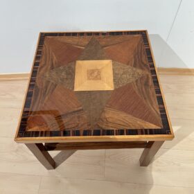 Modernist Art Deco Side Table, Walnut, Precious Woods, Lacquer, France circa 1940