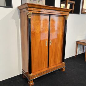 Biedermeier Armoire with Columns, Cherry Veneer, Brass, Austria circa 1820