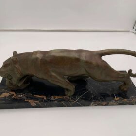 Art Deco Panther Sculpture, Solid Bronze, Signed, France circa 1930