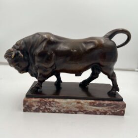 Art Deco Bull Sculpture, Bronze, Marble, France circa 1930