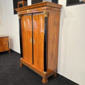 Biedermeier Armoire with Columns, Cherry Veneer, Brass, Austria circa 1820