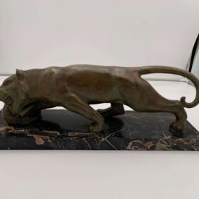 Art Deco Panther Sculpture, Solid Bronze, Signed, France circa 1930