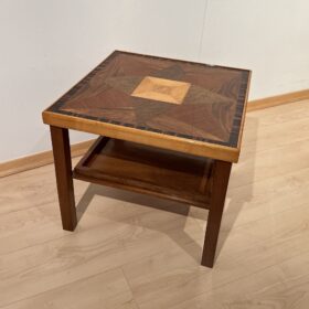 Modernist Art Deco Side Table, Walnut, Precious Woods, Lacquer, France circa 1940