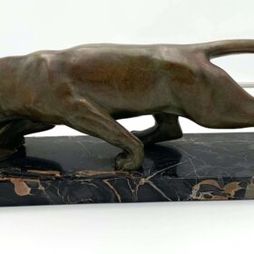 Art Deco Panther Sculpture, Solid Bronze, Signed, France circa 1930