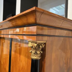 Biedermeier Armoire with Columns, Cherry Veneer, Brass, Austria circa 1820