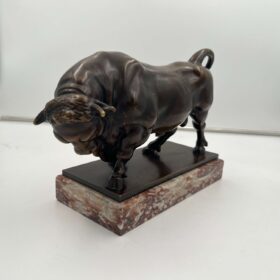 Art Deco Bull Sculpture, Bronze, Marble, France circa 1930