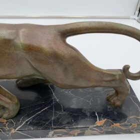 Art Deco Panther Sculpture, Solid Bronze, Signed, France circa 1930