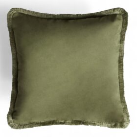 Velvet Fifty Cushion With Fringes Green, Made In Italy