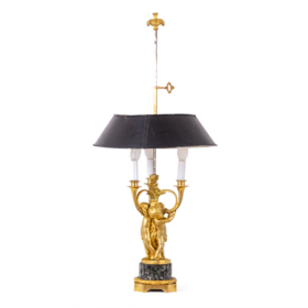 Bouillotte Lamp in Gilded Bronze and Marble, Circa 1900