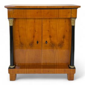 Biedermeier Half-Cabinet, Cherry Veneer, Full Columns, Southern Germany, circa 1820