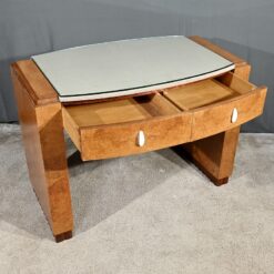 Small Desk in Amboyna Burl - Drawers Open - Styylish