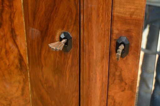 Burl Walnut Mirrored Cabinet- detail of escutcheons- Styylish