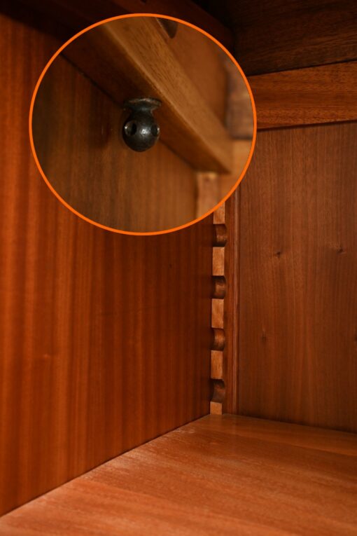 Burl Walnut Mirrored Cabinet- detail of inside- Styylish