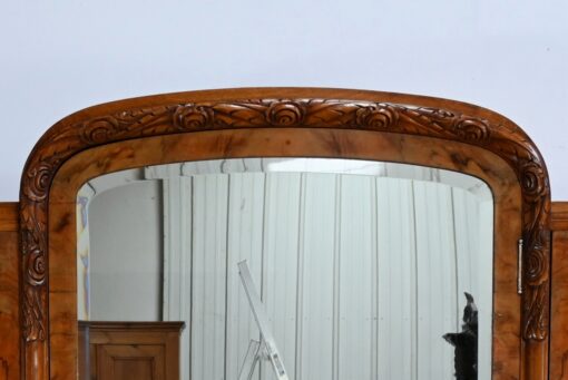 Burl Walnut Mirrored Cabinet- detail of carving- Styylish