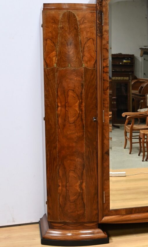 Burl Walnut Mirrored Cabinet- detail of left side- Styylish