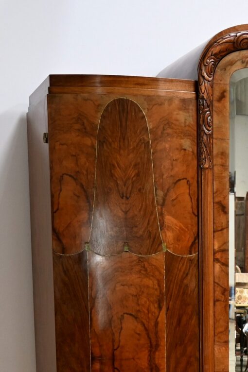 Burl Walnut Mirrored Cabinet- upper detail of left side- Styylish