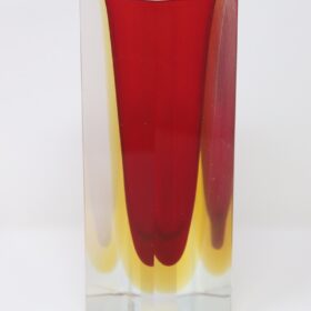 Red Yellow and Transparent Murano Glass Vase, Flavio Poli 1970s