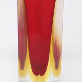 Red Yellow and Transparent Murano Glass Vase, Flavio Poli 1970s